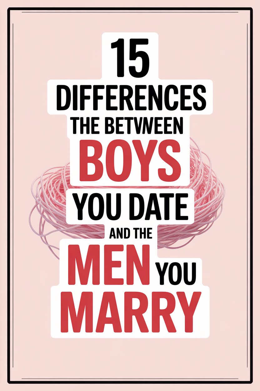 Humorous infographic highlighting 15 differences between boys you date and men you marry.