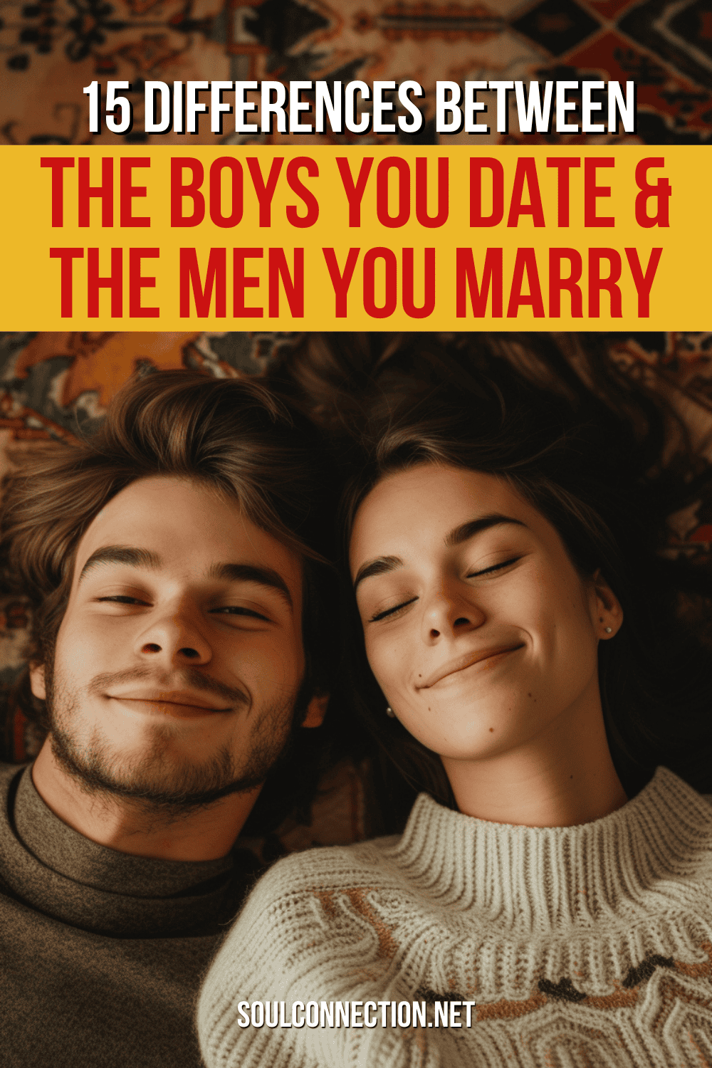 Young couple in cozy setting, highlighting relationship insights between dating boys and marrying men.