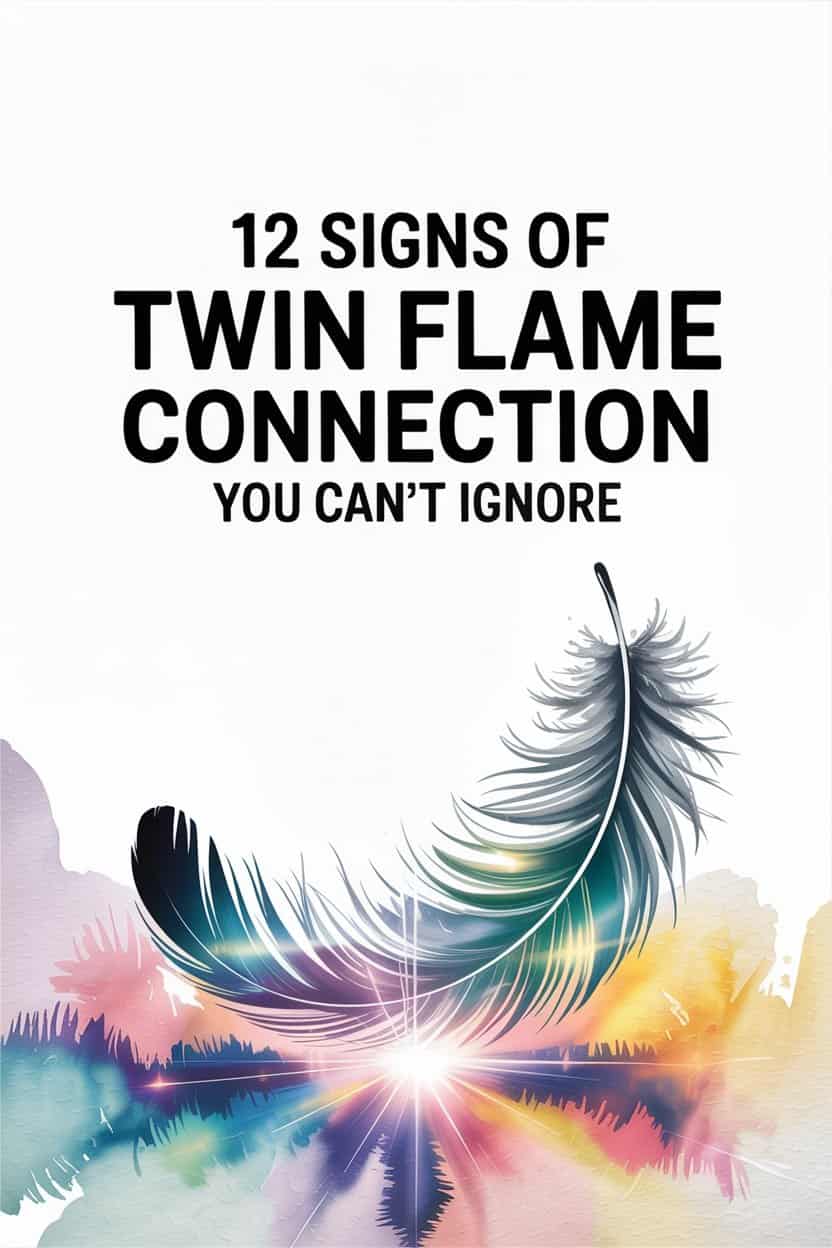 Twin Flame Connection Symbols with Feather and Spiritual Energy Illustration.