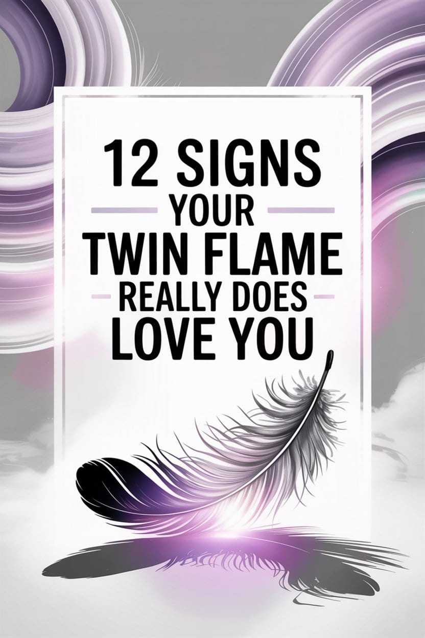 Twin flame love message with feather symbol and elegant pastel design.