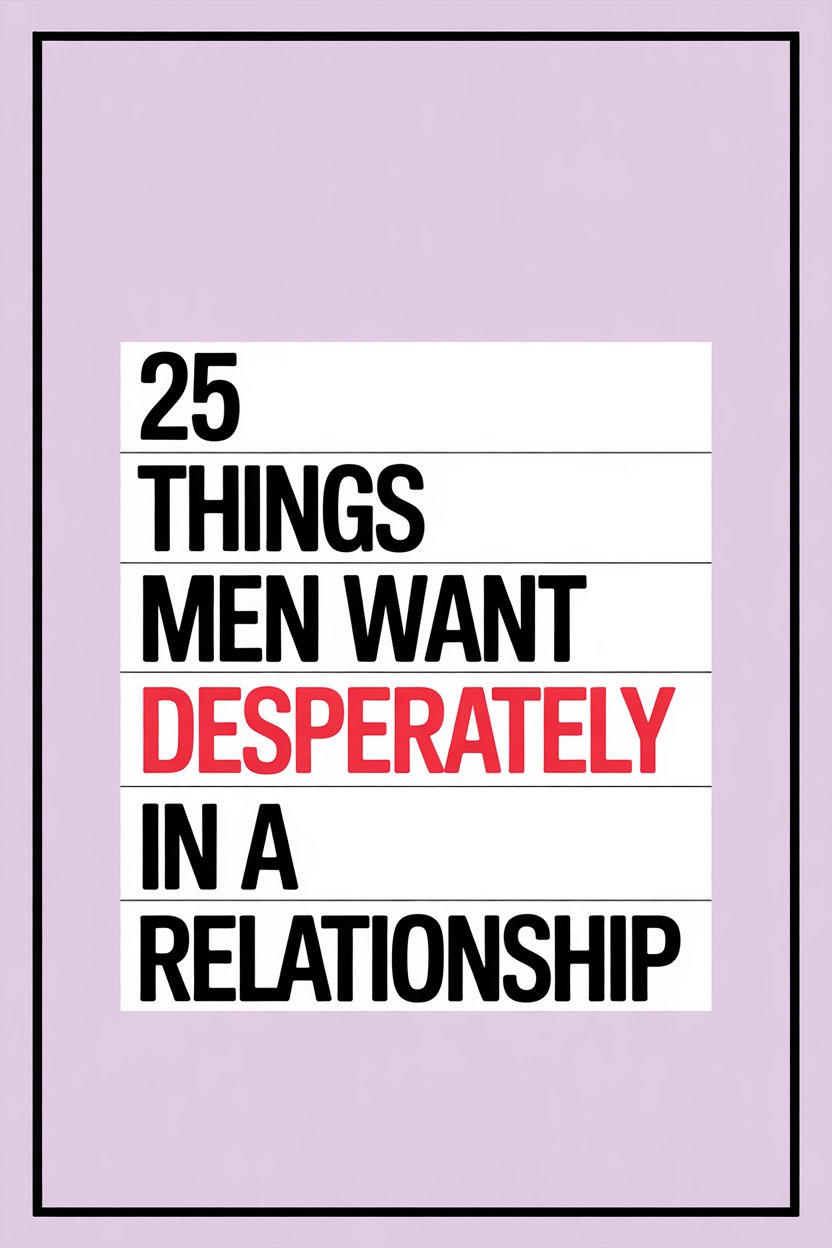 Top 25 things men want in a relationship, highlighted in bold on a purple background.