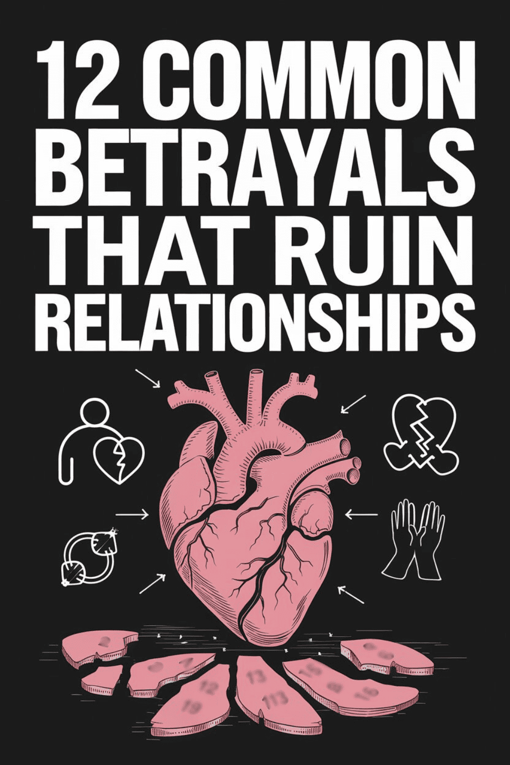 Illustration of relationship betrayal with a broken heart, symbolic icons, and cracks representing emotional damage.