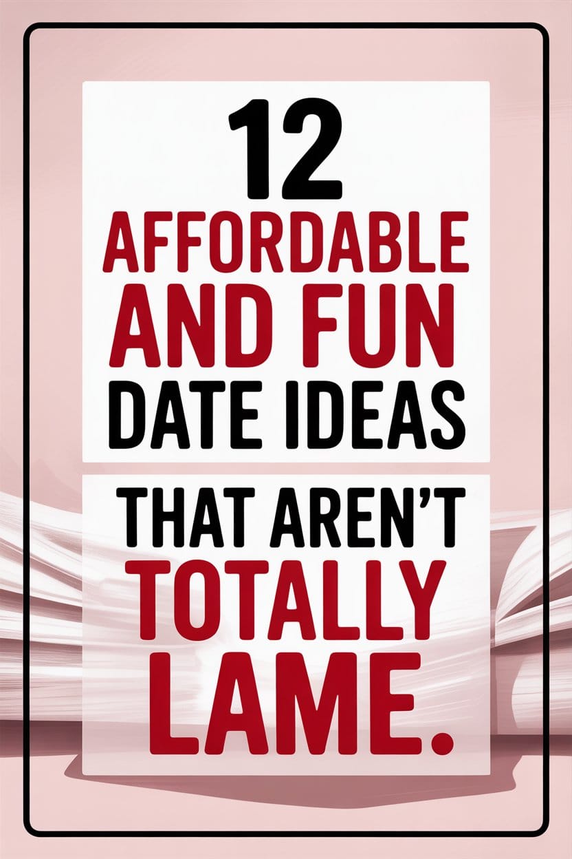 Humorous sign with fun, affordable date ideas highlighted in bold red on a playful pink background.