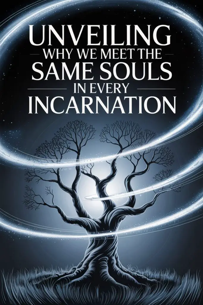 Tree of life and cosmic energy representing souls and reincarnation in deep space.