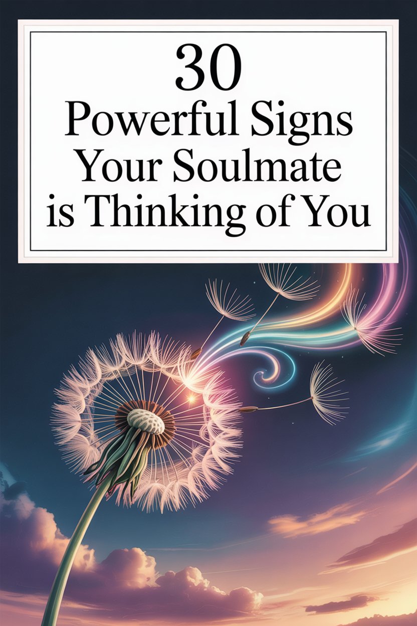 Dandelion seeds drifting in a celestial sky represent soulmate signs and spiritual connection.