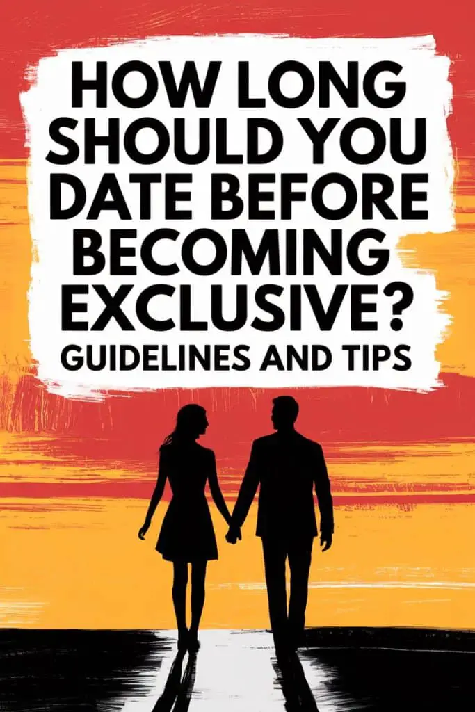 Guidelines for dating duration before becoming exclusive, sunset background with couple silhouettes.