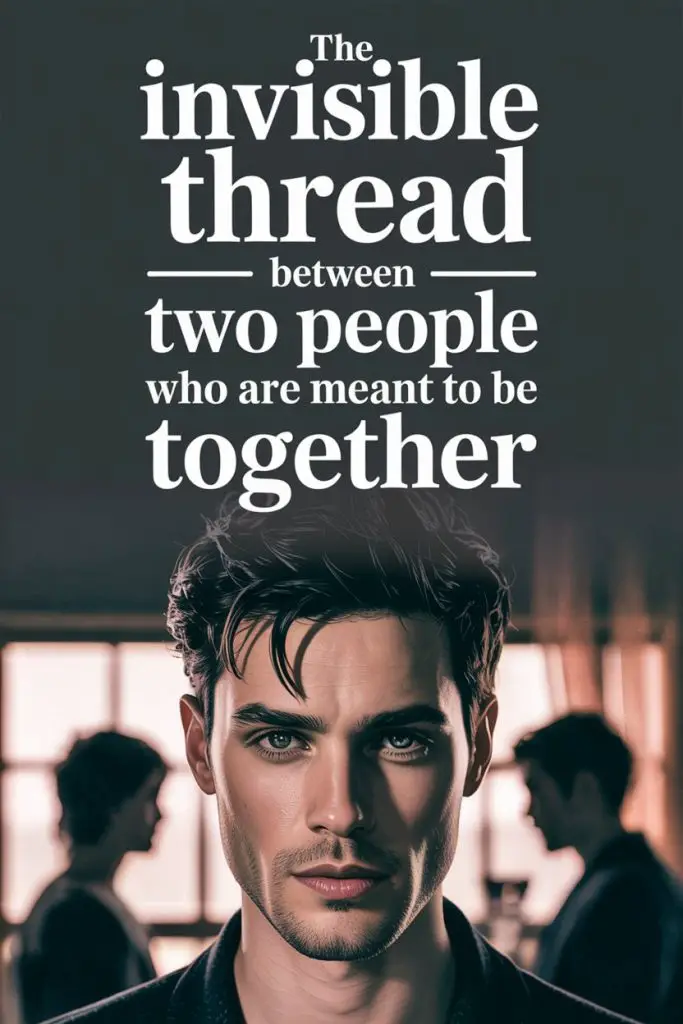 Motivational quote about unseen bonds between people with a confident mans portrait and blurred couple background.