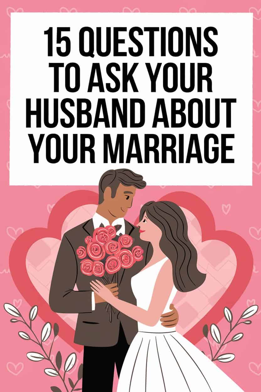Couple in love with flowers, hearts, and questions to improve marriage communication and intimacy.