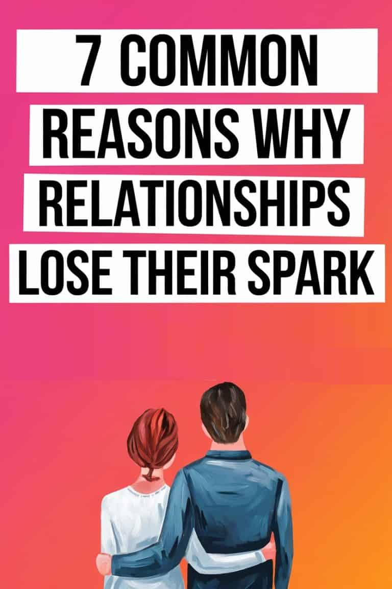 Motivational quote about reasons relationships lose their spark with a couple illustration.