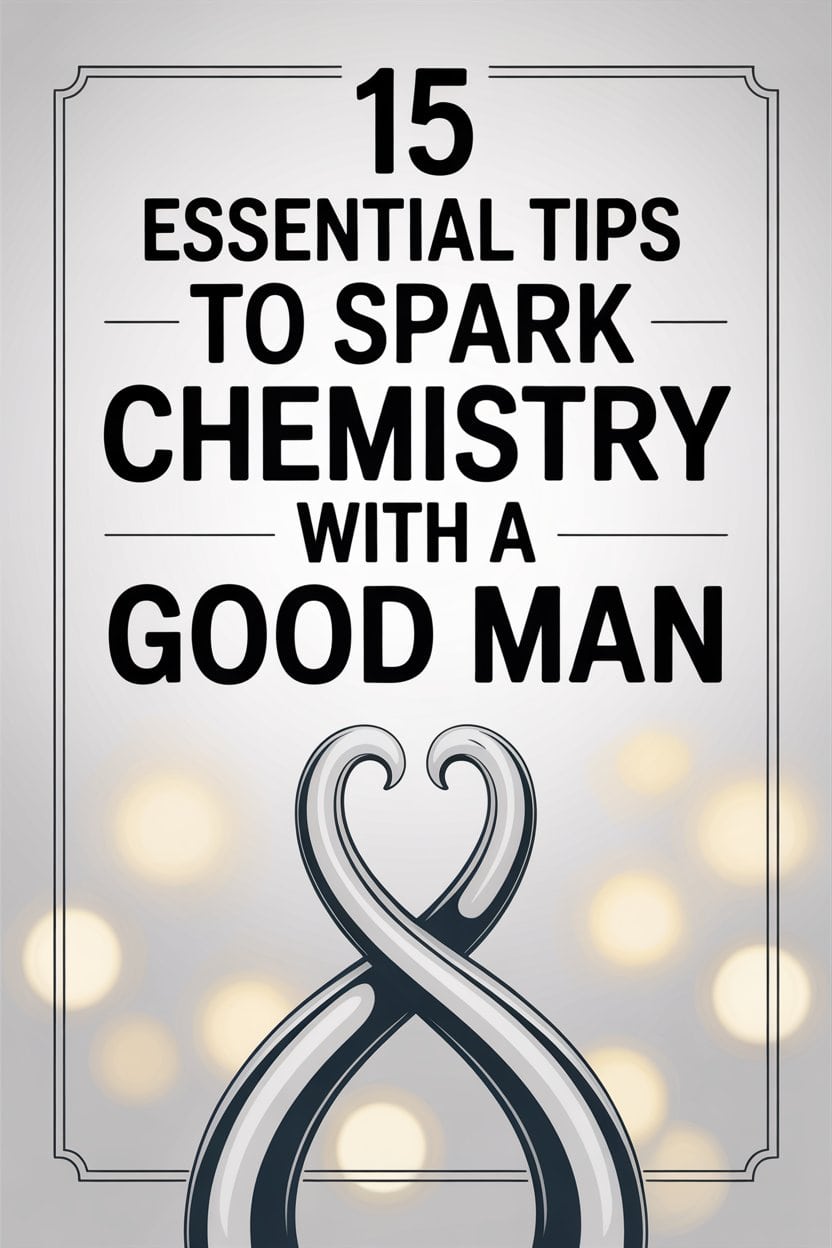 Motivational tips to spark chemistry and connection with a good man, featuring intertwined hearts and glowing effects.