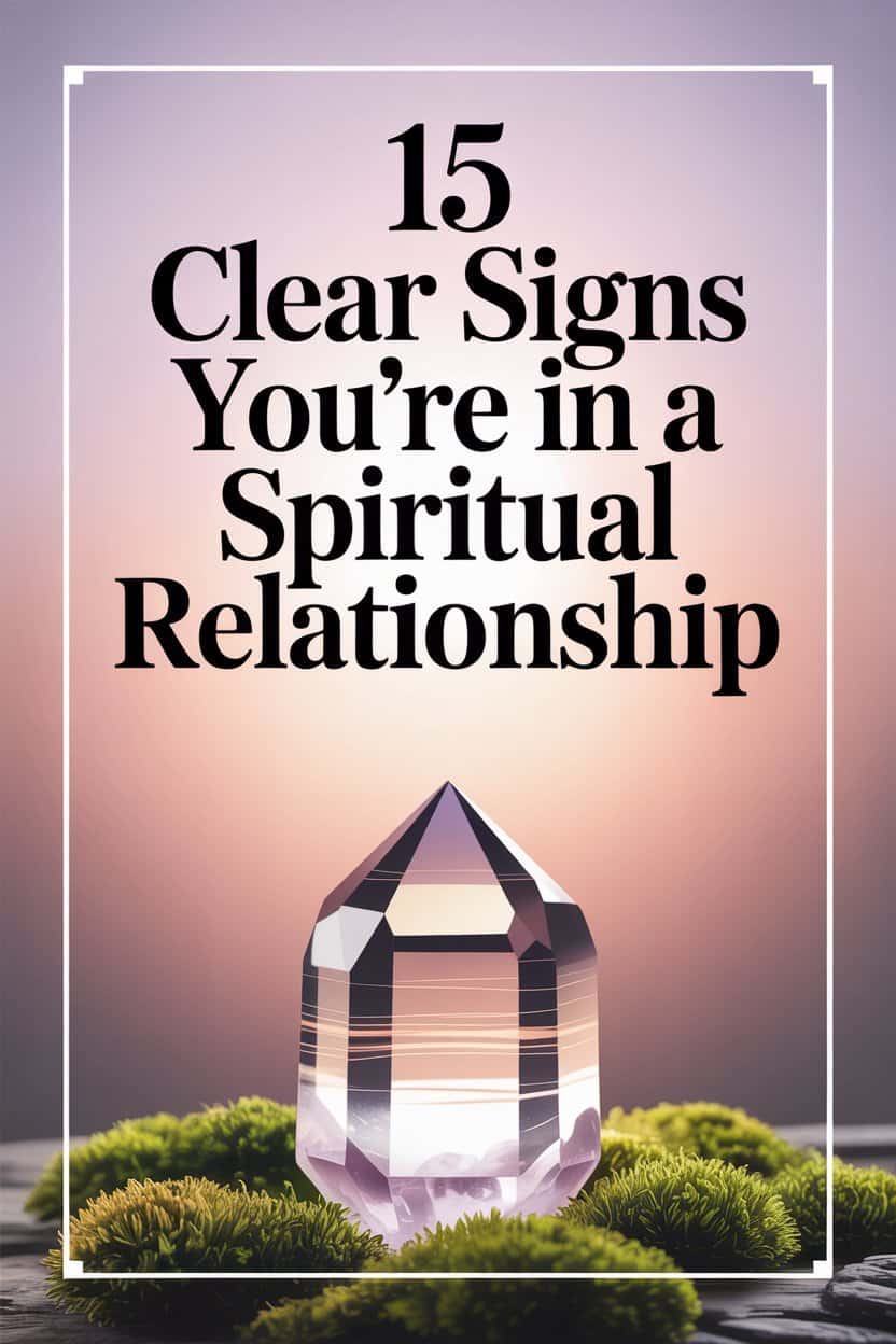Spiritual relationship signs with crystals, nature, and a calming pastel gradient background.