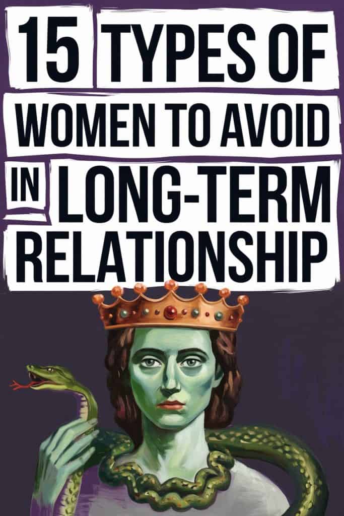 Warning About Women to Avoid in Long-Term Relationships with Mythical Woman Illustration.