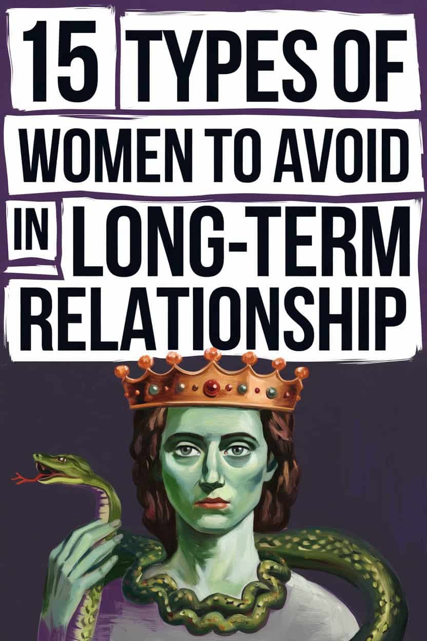 Warning About Women to Avoid in Long-Term Relationships with Mythical Woman Illustration.