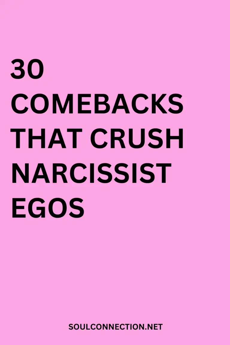 Bold pink background with black text showing 30 powerful narcissist comeback tips.