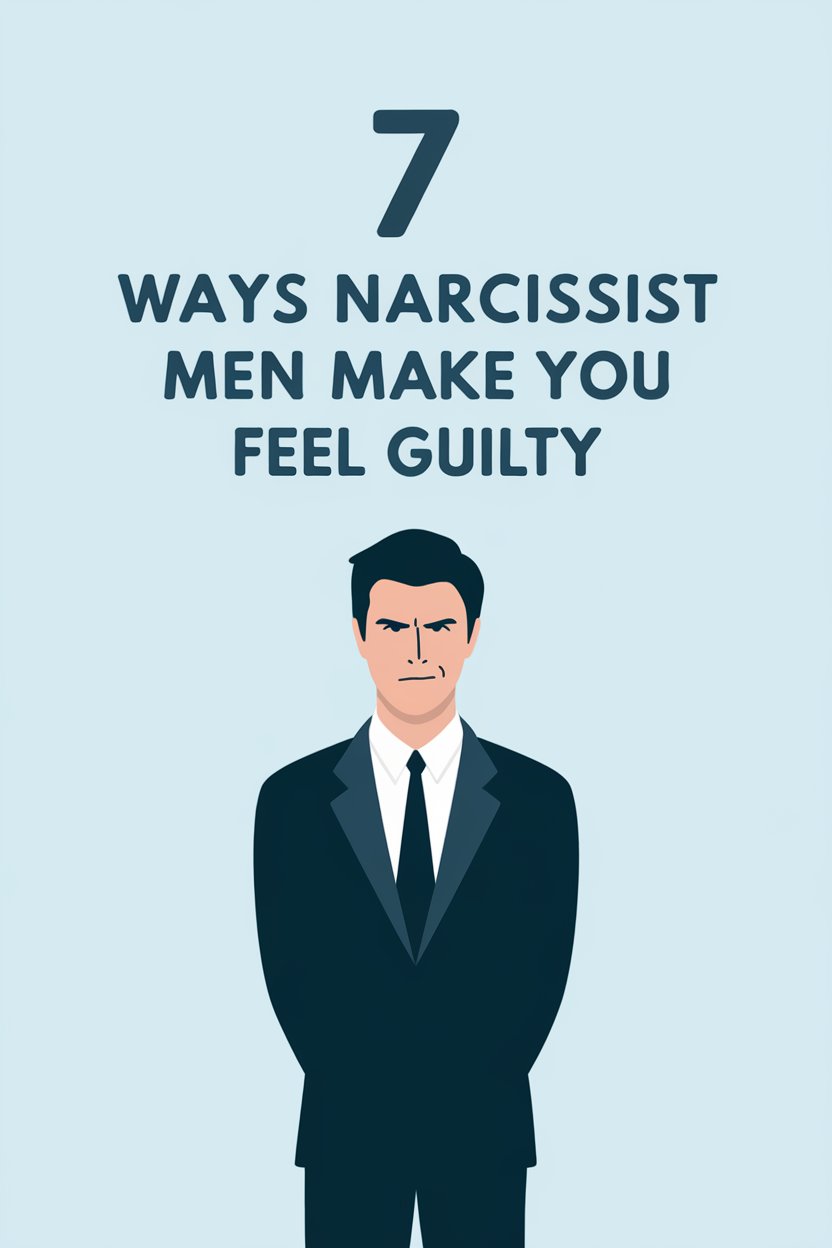 Seven ways narcissistic men make you feel guilty with a serious illustration.