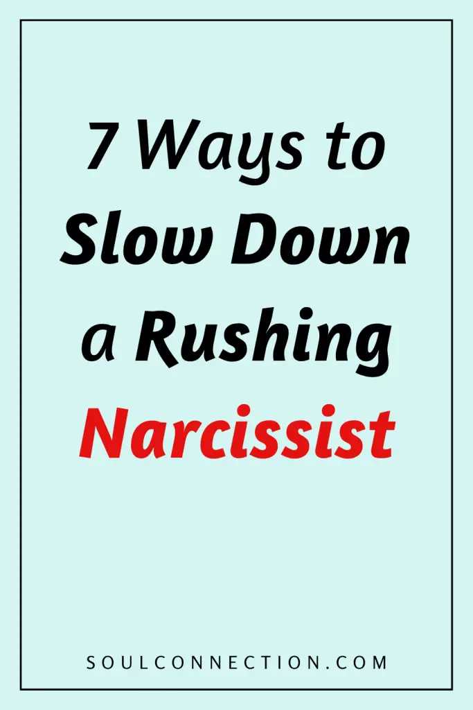 Seven ways to slow down a narcissist in relationships, with bold text and website link.