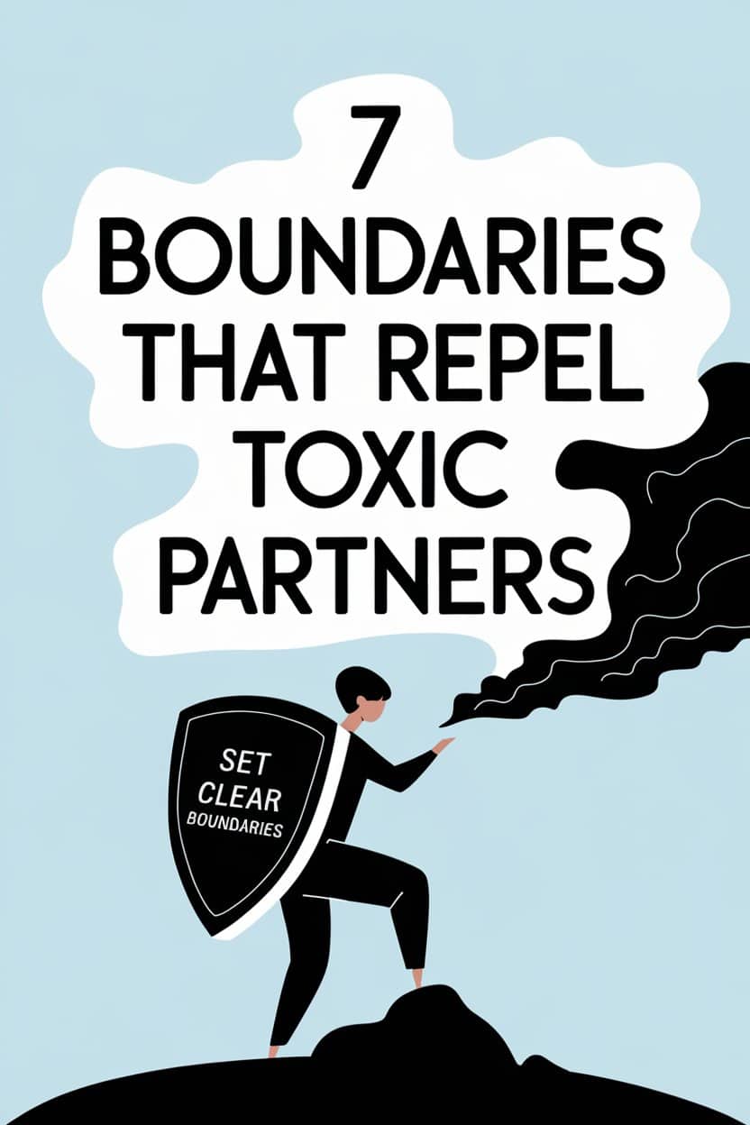 Person with shield resisting toxicity, highlighting boundaries to repel harmful partners.