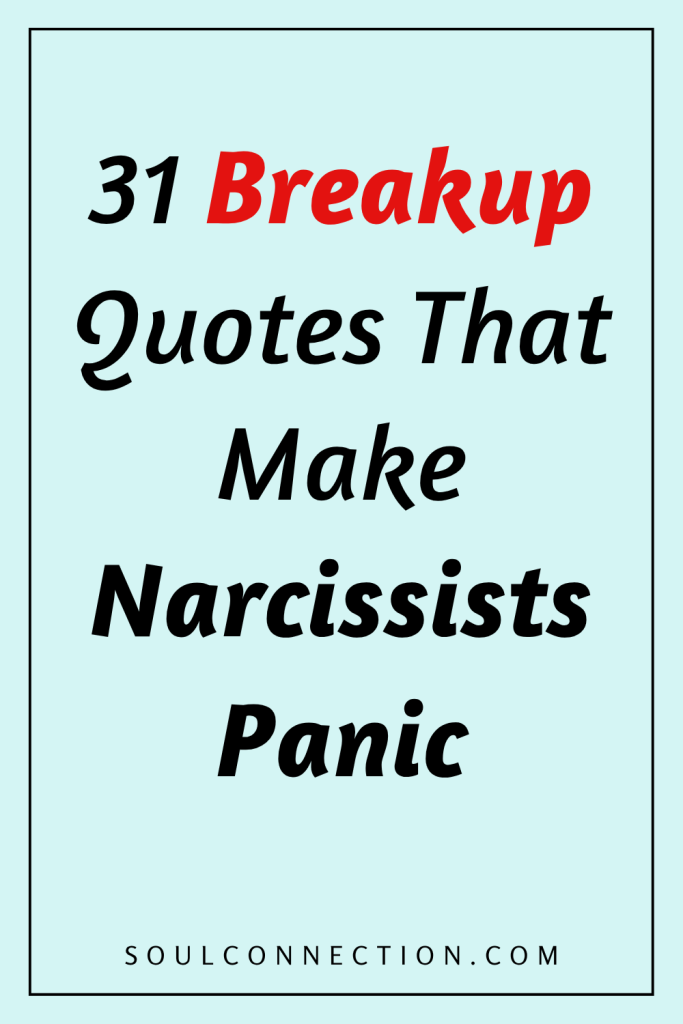 Breakup quotes to make narcissists panic, with bold text and website SOULCONNECTION.COM.