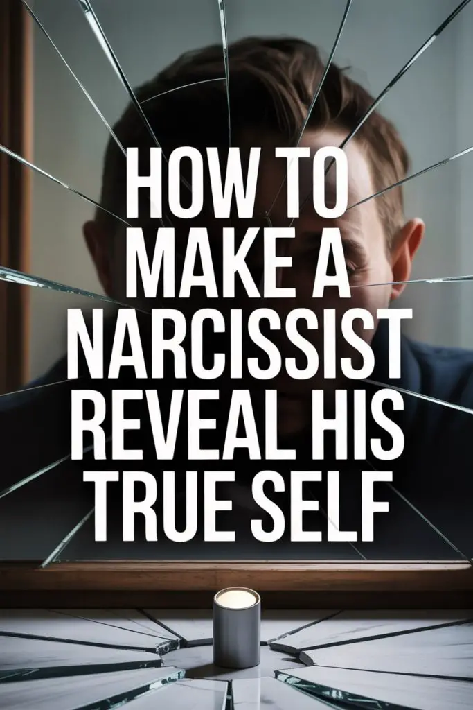 Shattered mirror reflecting a person revealing narcissists true self and inner conflict.