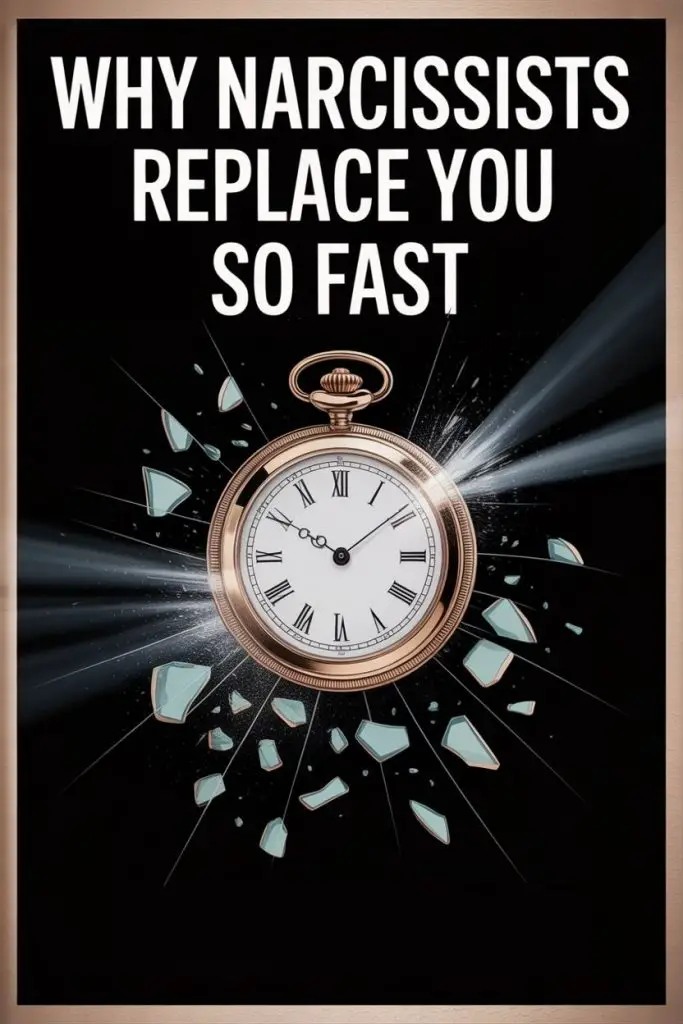 Breaking clock symbolizes how narcissists quickly replace you in toxic relationships.