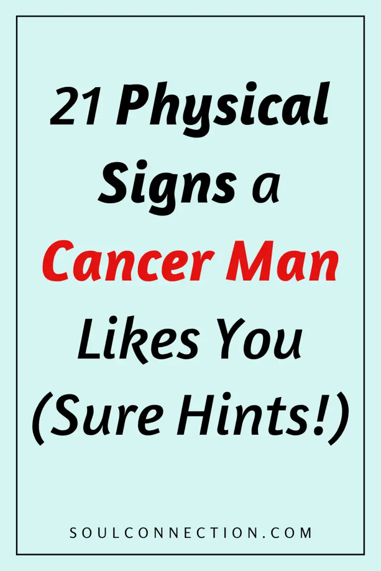 Humorous image listing 21 signs a Cancer man likes you, from SoulConnection.com.