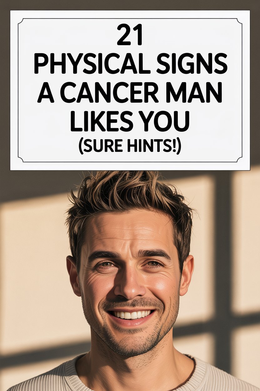 Signs a Cancer man likes you, with a smiling man and clear informational sign.