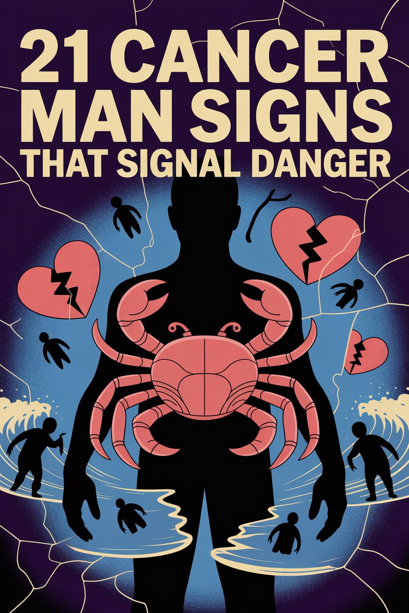 Warning signs of cancer in men with visual symptoms and health risks illustration.
