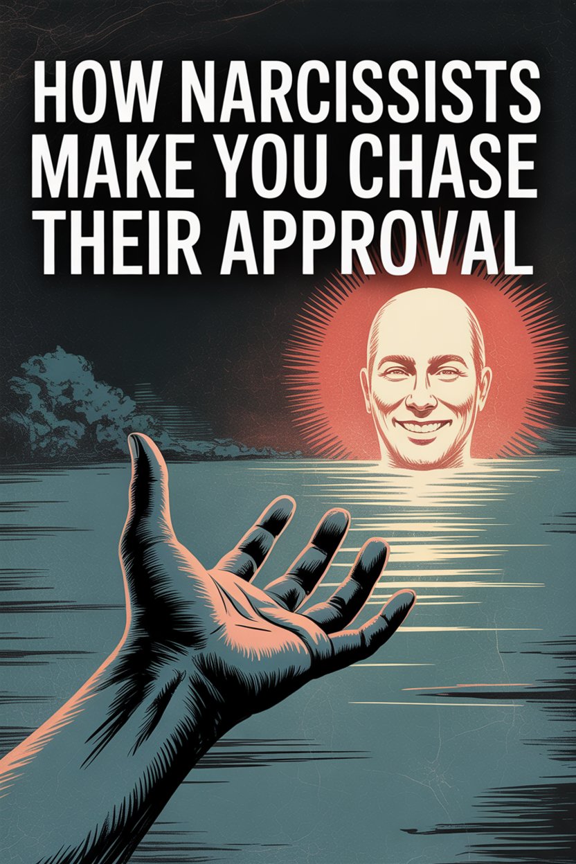 Illustration of a hand reaching for a glowing face, symbolizing chasing narcissist approval and validation.