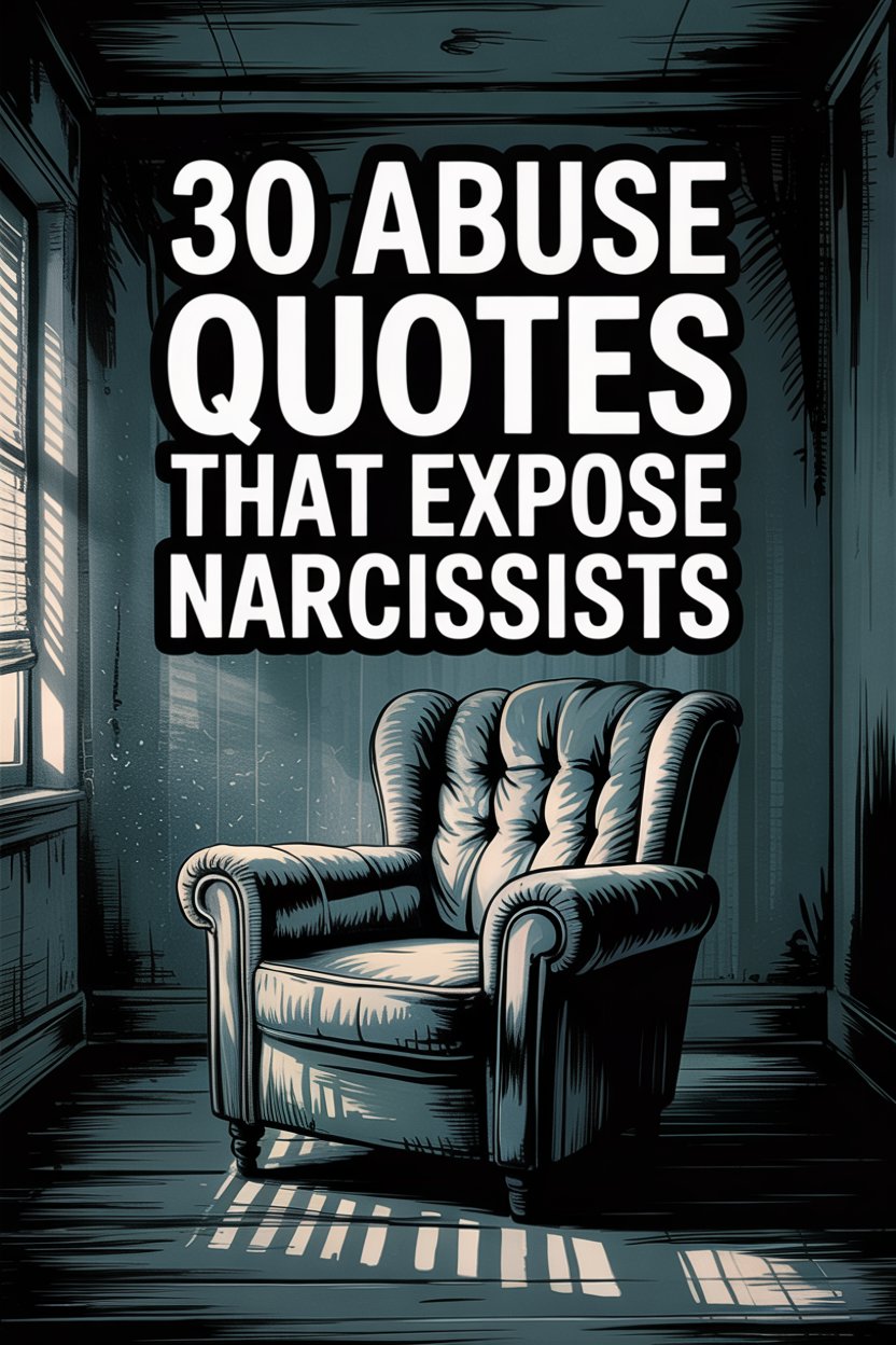 Vintage armchair and window light highlight narcissist abuse quotes for reflection.