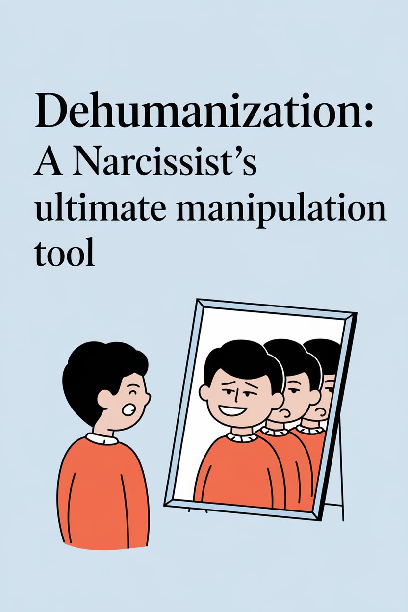 Illustration of dehumanization and narcissist manipulation reflecting distorted self-image.
