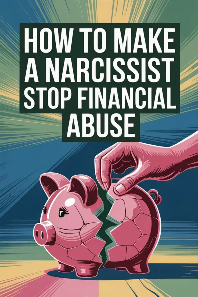 Shattered piggy bank illustration highlighting financial abuse and how to stop narcissistic financial manipulation.