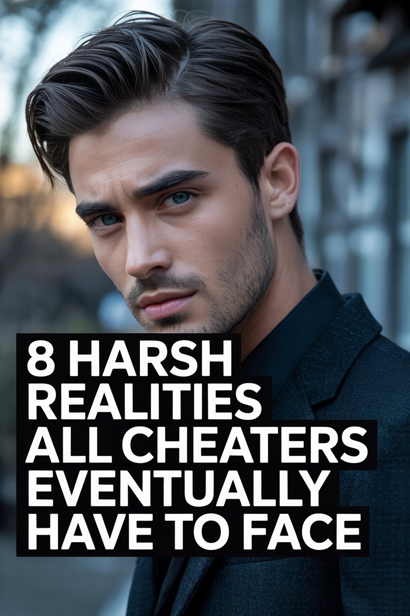 Young man with intense blue eyes and serious expression, highlighting harsh truths for cheaters.