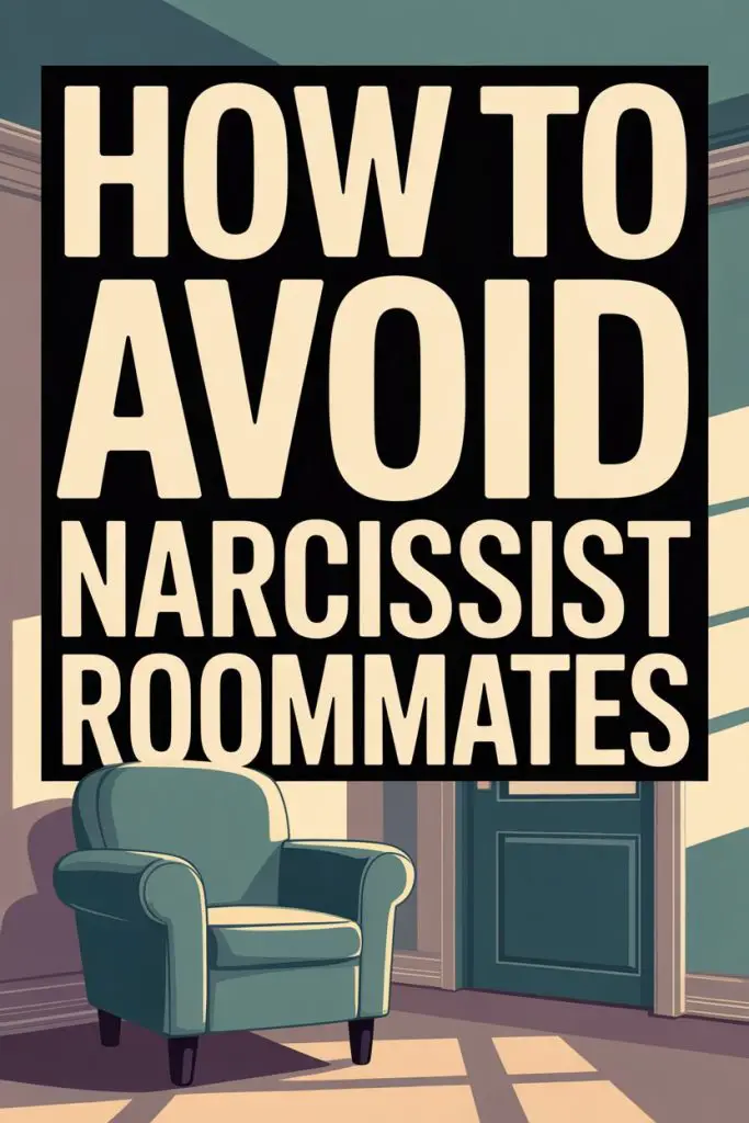 Guide toavoiding narcissist roommates in a cozy, vintage-style home with teal armchair and door.