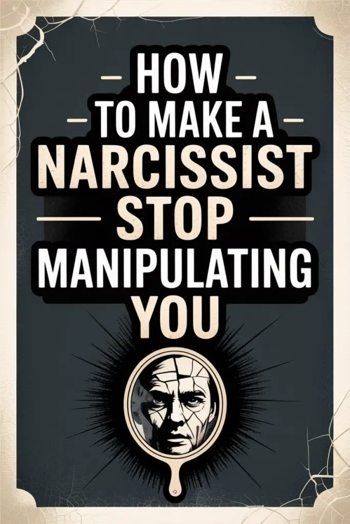 How to recognize and stop narcissist manipulation with a tense cracked portrait and bold message.
