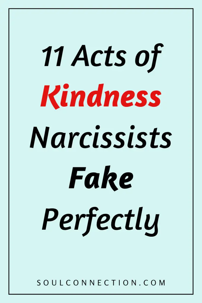Illustration of kindness and narcissists faking sincerity with a minimalistic design and website link.