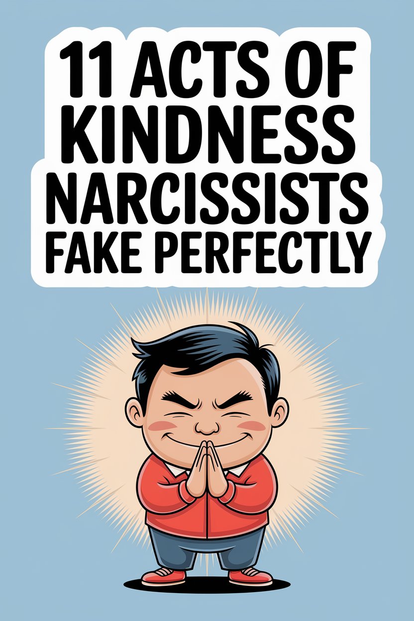 Cartoon boy with halo, symbolizing fake kindness by narcissists and superficial acts of generosity.