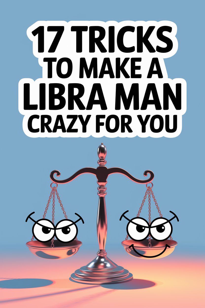 Funny Libra scale illustration with cartoon faces and bold text about making a Libra man crazy.