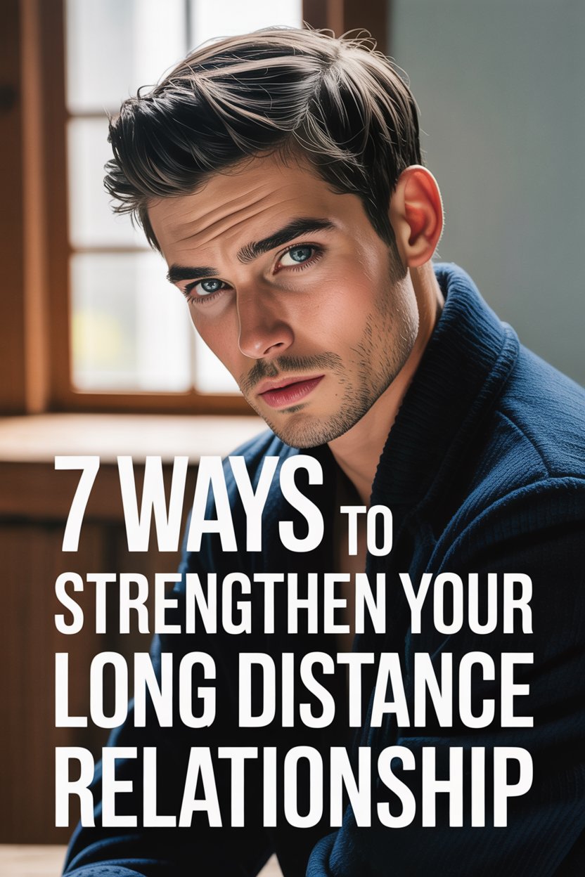 Young man with blue eyes promoting 7 ways to strengthen long-distance relationships.