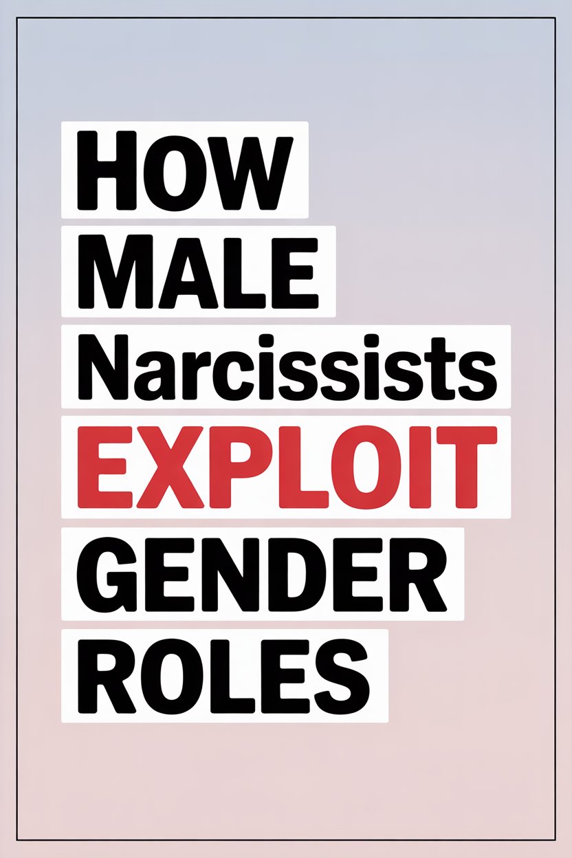 Bold text highlighting male narcissists, gender roles, and exploitation in a provocative design.