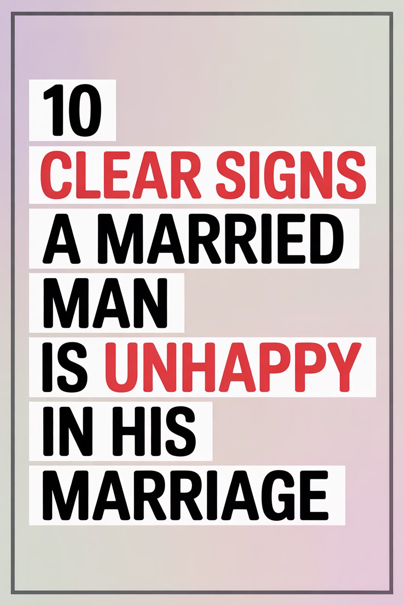 Signs a married man is unhappy in his marriage, highlighted on a colorful, eye-catching infographic.