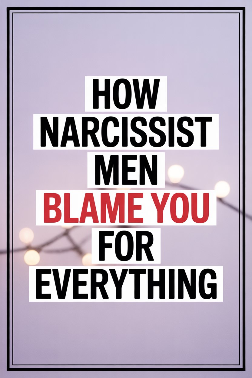 Inspirational quote on narcissism and blame-shifting with bold text and pastel background.