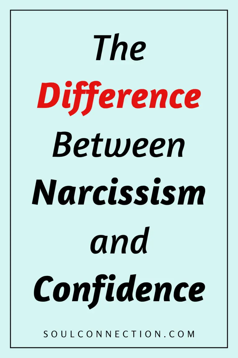 Quote on the difference between narcissism and genuine confidence, with bold red and black typography.
