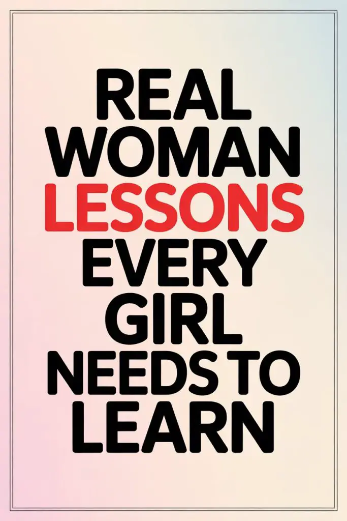 Empowering womens lessons for girls with bold font and pastel background.
