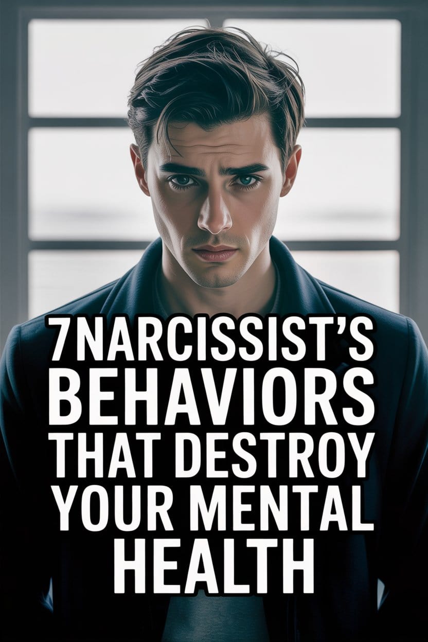 Young man with intense gaze reveals toxic narcissist behaviors harming mental health.