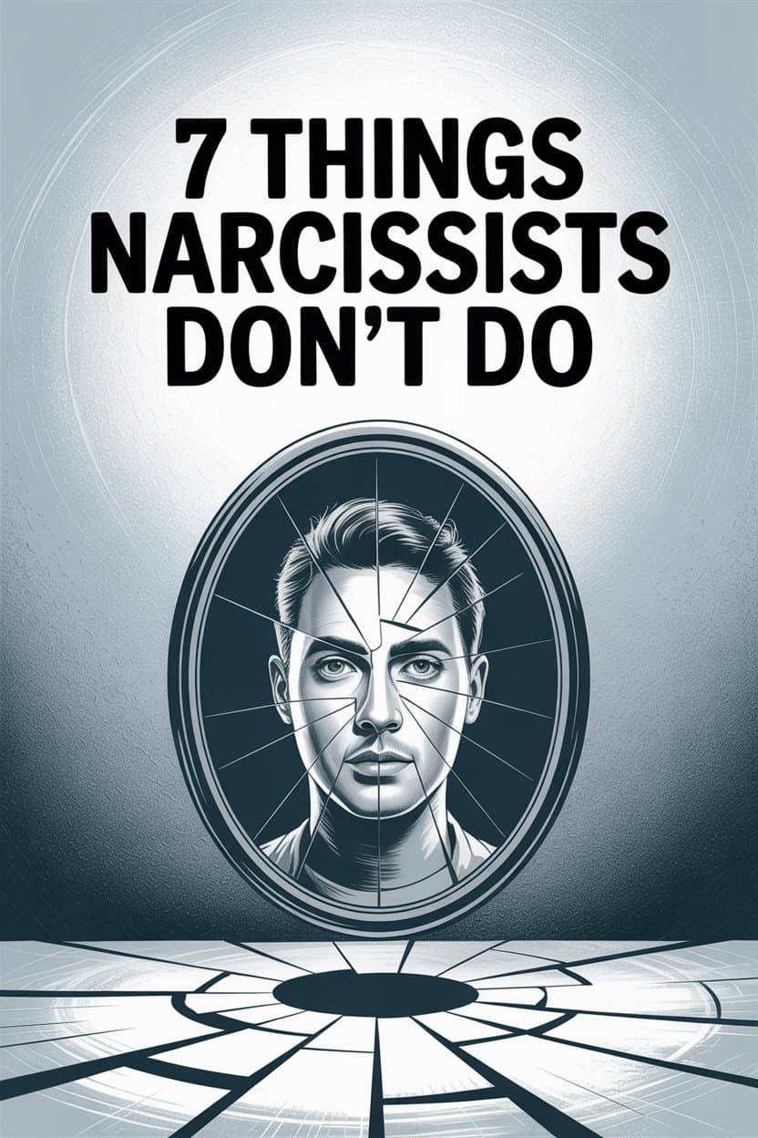 Narcissist mirror with cracked reflection illustrating fragile self-image and hidden inner turmoil.