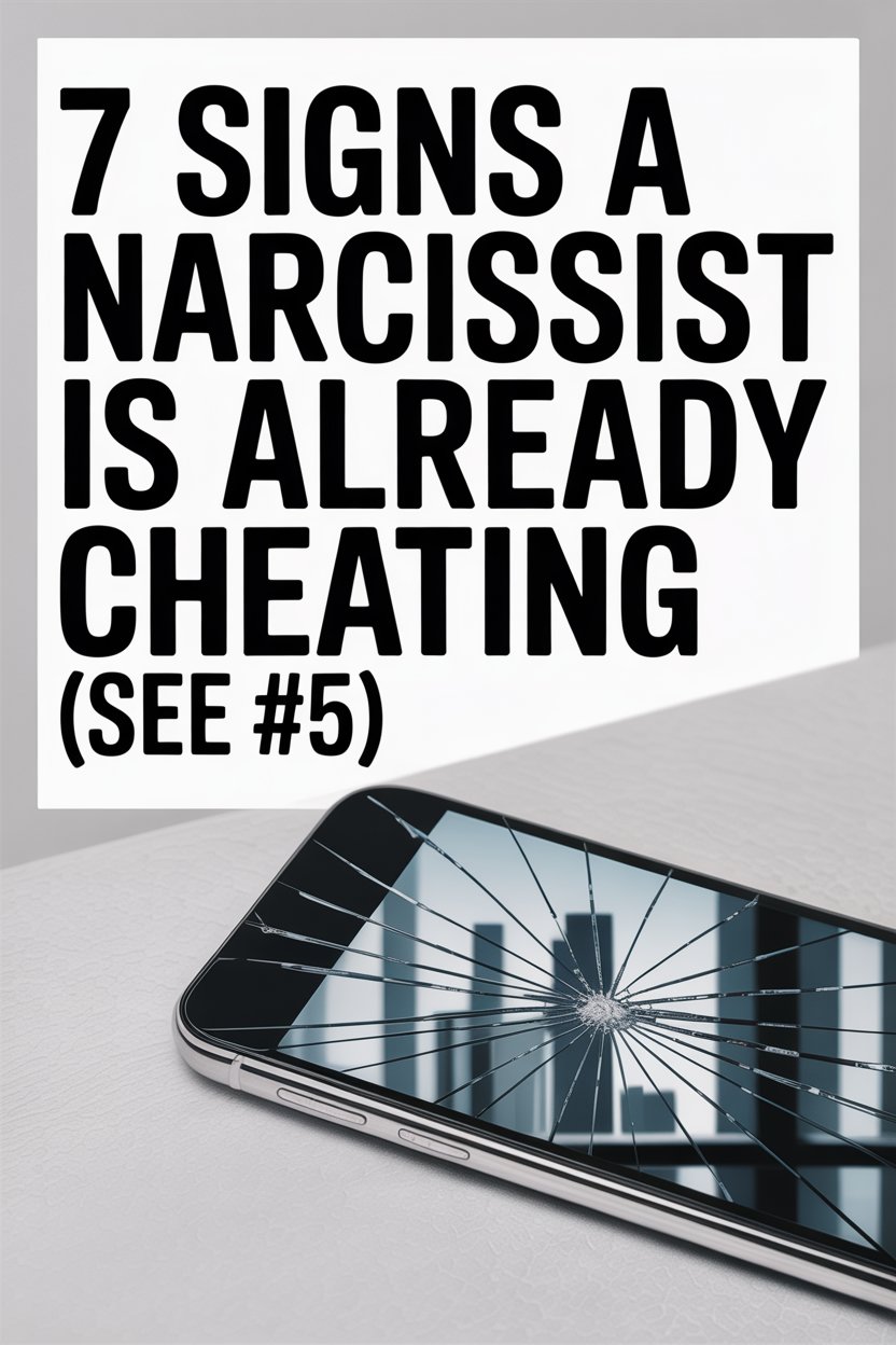 Signs a narcissist is cheating, broken phone with cracks symbolizing betrayal and suspicion.