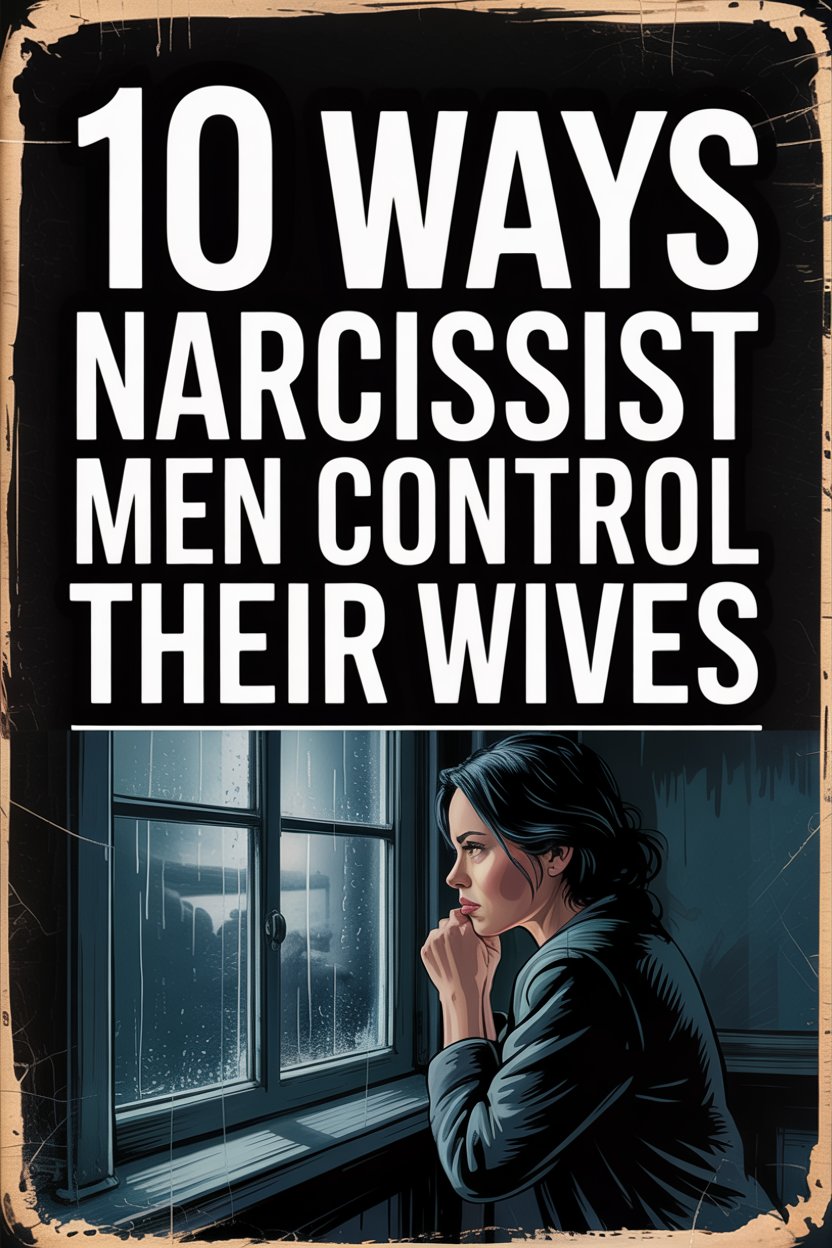 Woman reflecting indoors while rain falls outside, illustrating emotional control by narcissistic husbands.