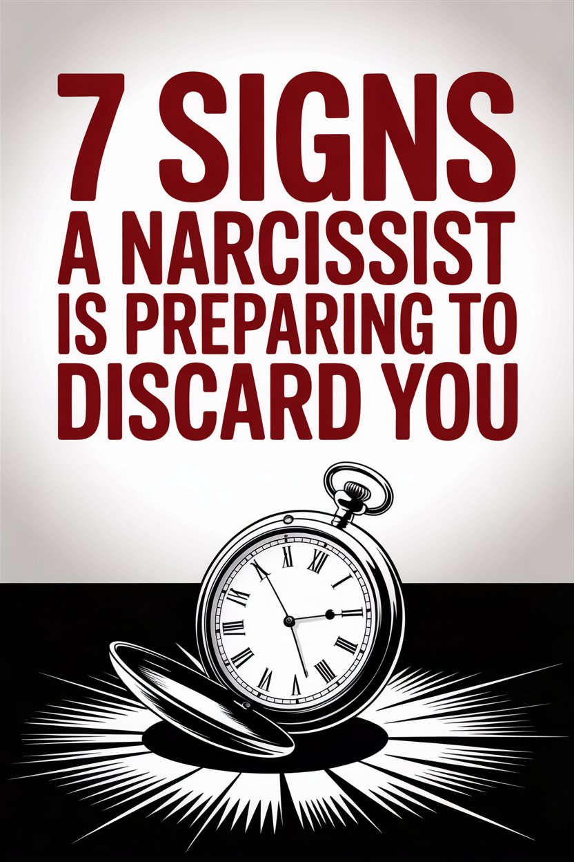 Warning signs narcissist discarding you include key behaviors and a vintage pocket watch illustration.