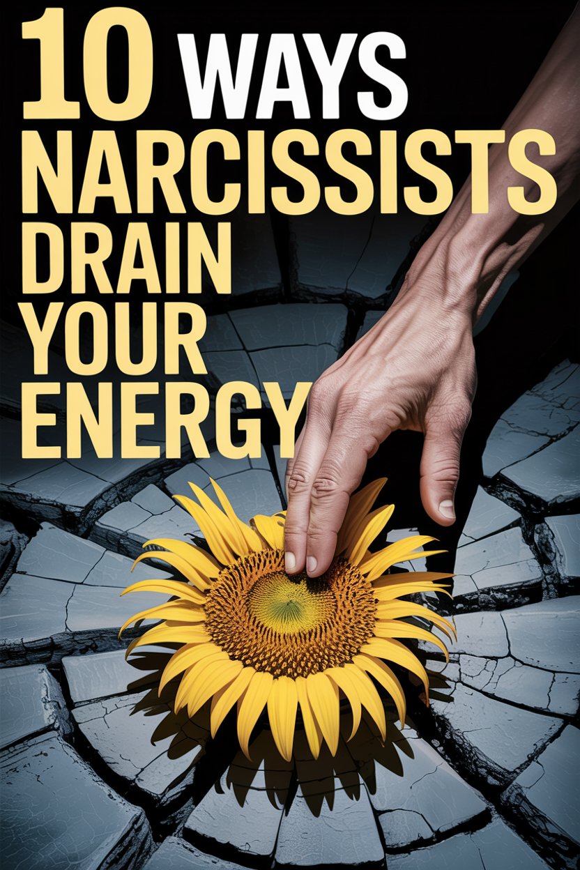 Resilience against narcissist energy drain with sunflower symbolism and cracked background imagery.