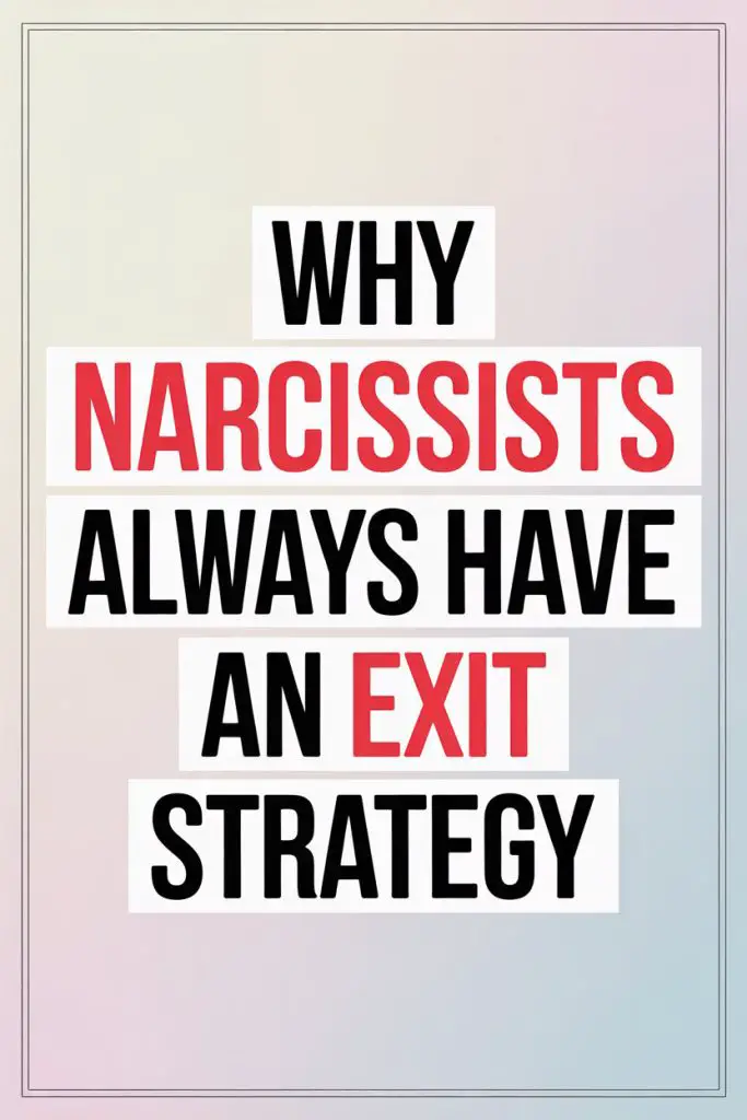 Motivational quote on narcissists and exit strategies with bold text and vibrant colors.